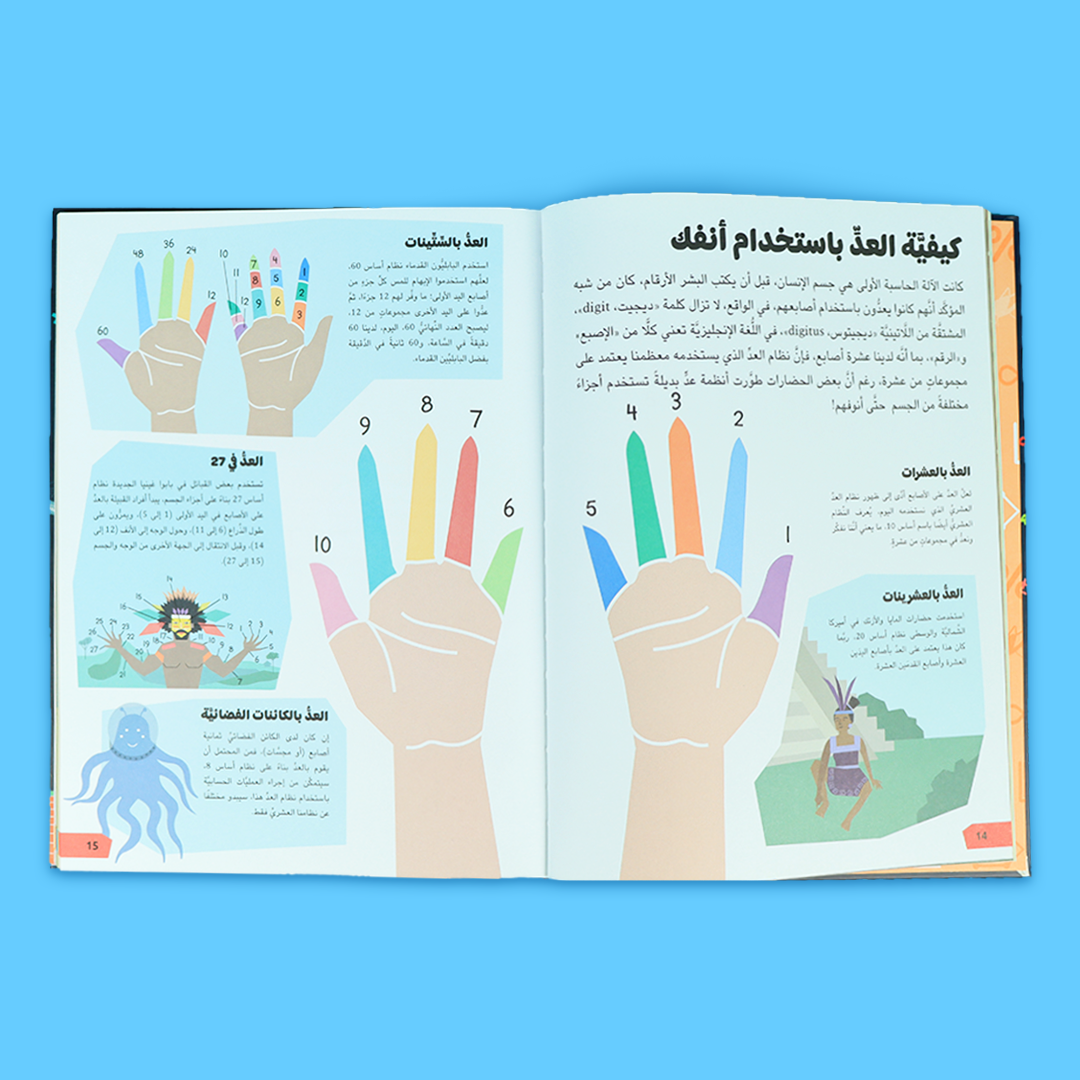 صفحات داخلية من كتاب "ما فائدة الرياضيات" تعرض رسومًا توضيحية وتطبيقات حياتية ممتعة لعلم الرياضيات.